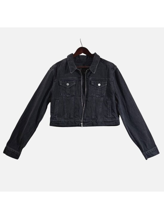 PAIGE Jackets & Blazers - PAIGE Vivienne Cropped Faded Black Denim Zip Jacket L